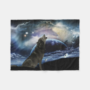 Wolf, der am Mond heult Fleecedecke
