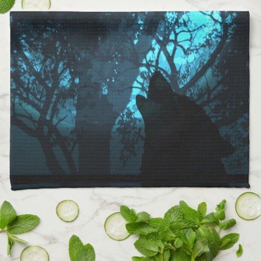 Wolf, der am Mond heult Küchentuch (Gefaltet)