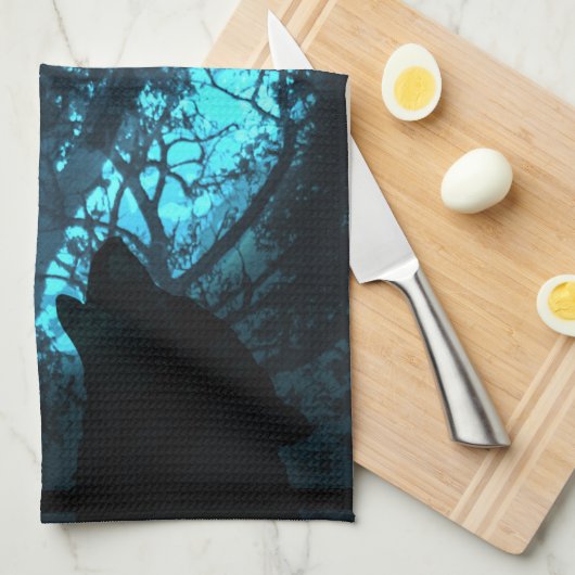 Wolf, der am Mond heult Küchentuch (Viertel Falte)