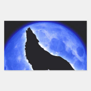 Wolf, der am Mond heult Rechteckiger Aufkleber