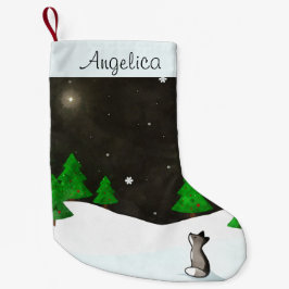 Wolf, der auf Snowy-Winter-NachtAquarell Kleiner Weihnachtsstrumpf