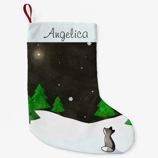 Wolf, der auf Snowy-Winter-NachtAquarell Kleiner Weihnachtsstrumpf (Vorderseite)