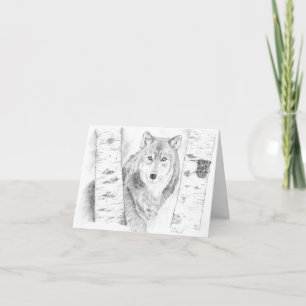 Wolf, der durch die Birkenbäume schaut Karte