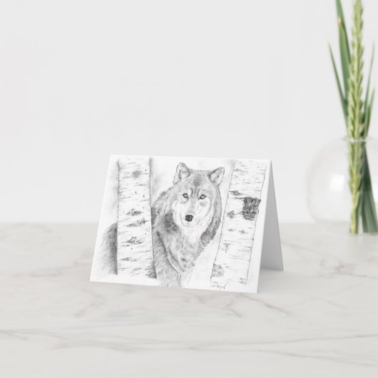 Wolf, der durch die Birkenbäume schaut Karte (Vorderseite)