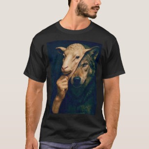 Wolf, der eine Schafmaske hochhält T-Shirt