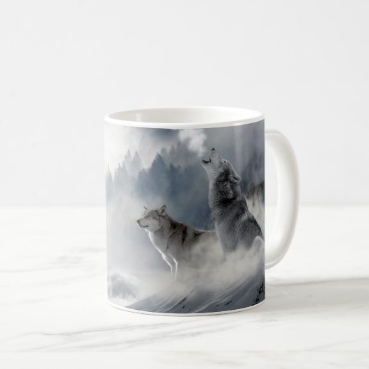 Wolf, der in der Schnee-Kaffeetasse heult Kaffeetasse (VorderseiteRechts)