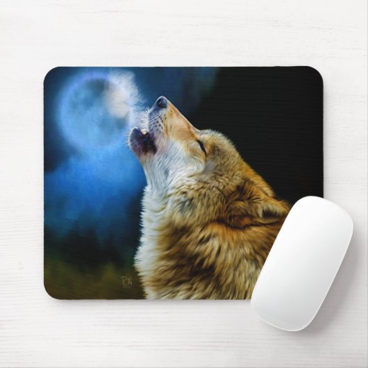 Wolf, der unter Vollmond heult Mousepad (Mit Mouse)