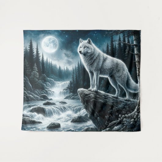 Wolf des Silbermonds Wandteppich (Vorderseite (Horizontal))
