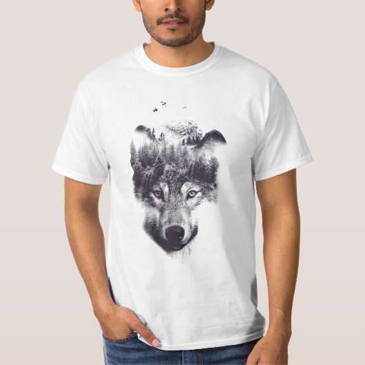 Wolf design Double Exposed T-Shirt (Vorderseite)