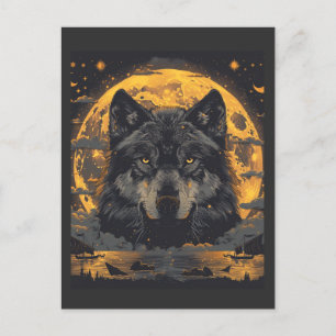 Wolf Design Postkarte mit Vollmondsternen