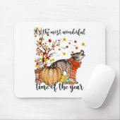 Wolf Dog Fall Pumpkins Autumn Leaf Tree Mousepad (Mit Mouse)