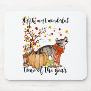 Wolf Dog Fall Pumpkins Autumn Leaf Tree Mousepad