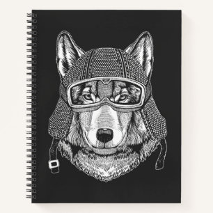 Wolf Dog Motorradfahrer Notizblock