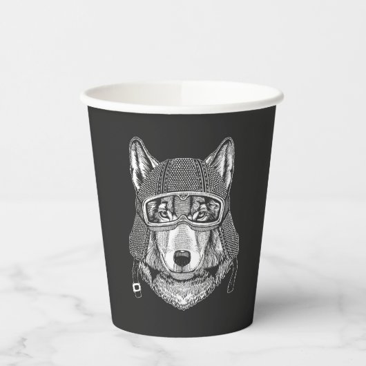 Wolf Dog Motorradfahrer Pappbecher (Links)