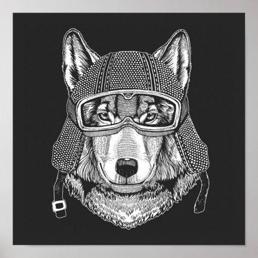 Wolf Dog Motorradfahrer Poster (Vorne)