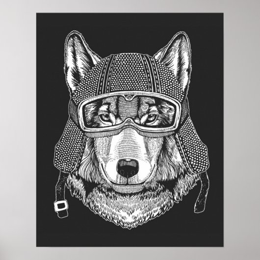 Wolf Dog Motorradfahrer Poster (Vorne)