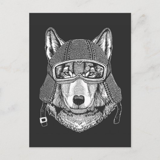 Wolf Dog Motorradfahrer Postkarte (Vorderseite)