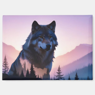 Wolf Doppelexposition Tierart Wildnis Magnet