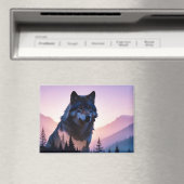 Wolf Doppelexposition Tierart Wildnis Magnet (In Situ (Geschirrspüler))