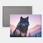 Wolf Doppelexposition Tierart Wildnis Magnet (Vorderseite/Rückseite)