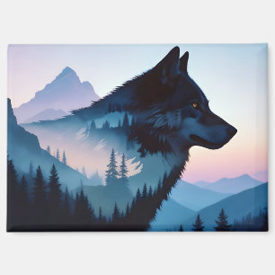 Wolf Doppelexposition Tierart Wildnis Magnet