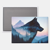 Wolf Doppelexposition Tierart Wildnis Magnet (Vorderseite/Rückseite)