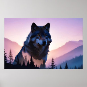 Wolf Doppelexposition Tierart Wildnis Poster