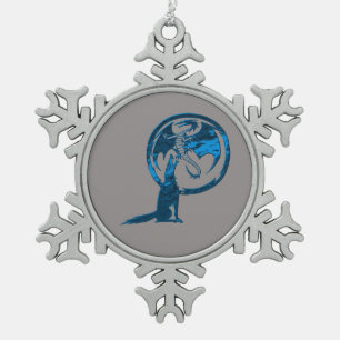 Wolf & Dragon blauer Zinnsnowflake Schneeflocken Zinn-Ornament