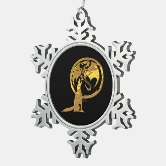 Wolf & Dragon Gold Schwarze Zinnsnowflake-Ornament Schneeflocken Zinn-Ornament (Rechts)