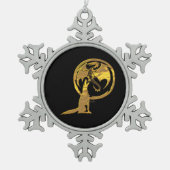 Wolf & Dragon Gold Schwarze Zinnsnowflake-Ornament Schneeflocken Zinn-Ornament (Vorderseite)