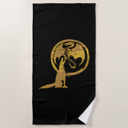 Wolf & Dragon Gold schwarzes Handtuch (Vorderseite)