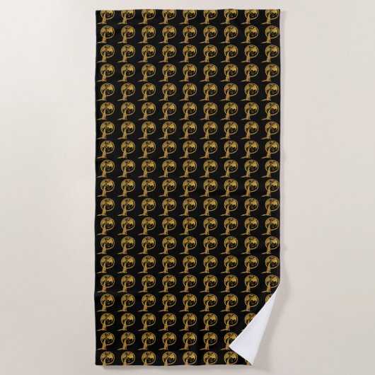 Wolf & Dragon Gold schwarzes Handtuch (Vorderseite)