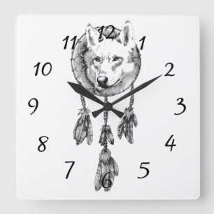 Wolf Dreamcatcher Acrylic Wall Clock Quadratische Wanduhr