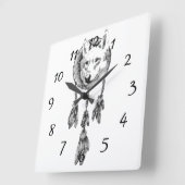 Wolf Dreamcatcher Acrylic Wall Clock Quadratische Wanduhr (Winkel)