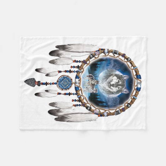 Wolf Dreamcatcher Fleecedecke (Vorderseite (Horizontal))