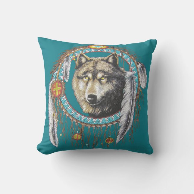 Wolf Dreamcatcher Kissen (Vorderseite)