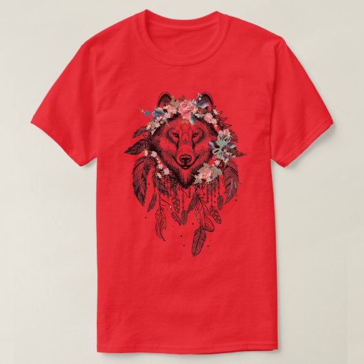 Wolf Dreamcatcher mit Blume T-Shirt (Design vorne)