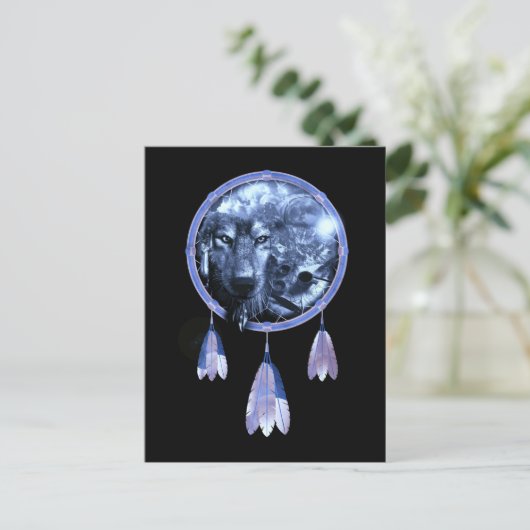 Wolf Dreamcatcher Moon Native American Wolves Postkarte (Stehend Vorderseite)