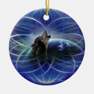 Wolf dreamcatcher Weihnachtsbaum Keramik Ornament