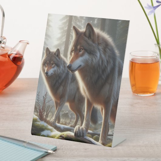 Wolf Duo in Forest 3D Look | Atemberaubende Natur Sockelschild (In Situ)