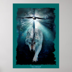 Wolf & Eagle Clan Ansammlung Wildlife Art Poster