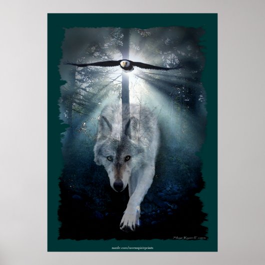 Wolf & Eagle Spirituelle Wildlife Art Poster (Vorne)