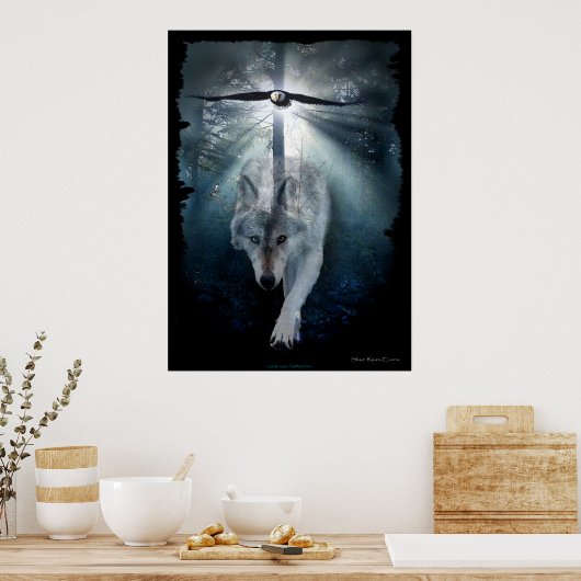 Wolf & Eagle Wildlife Art Poster (Küche)