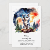 Wolf Einladung zum ersten Geburtstag (Vorne/Hinten)