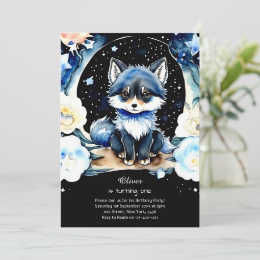 Wolf Einladung zum ersten Geburtstag (Stehend Vorderseite)