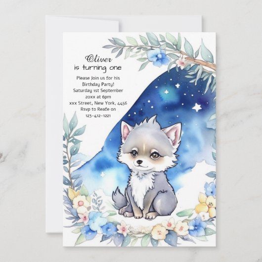 Wolf Einladung zum ersten Geburtstag (Vorderseite)