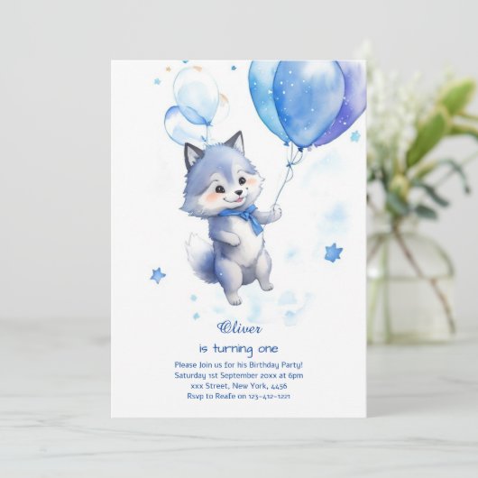Wolf Einladung zum ersten Geburtstag (Stehend Vorderseite)