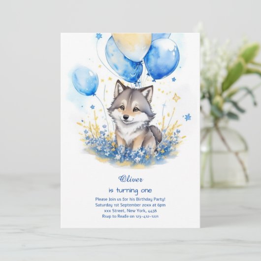 Wolf Einladung zum ersten Geburtstag (Stehend Vorderseite)