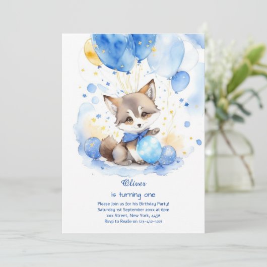 Wolf Einladung zum ersten Geburtstag (Stehend Vorderseite)