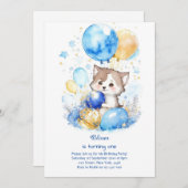 Wolf Einladung zum ersten Geburtstag (Vorne/Hinten)